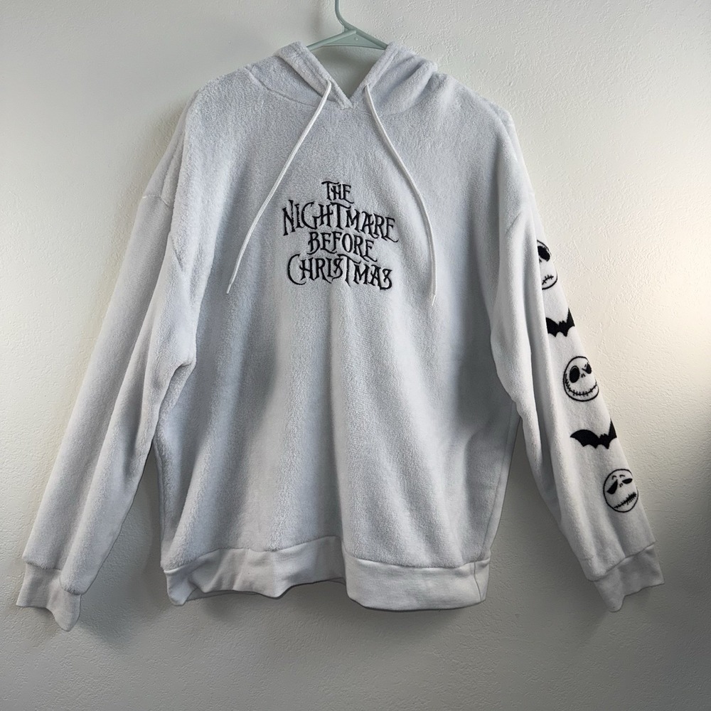 Disney Nightmare Before Christmas Hoodie XXL White Fleece Jack Skellington